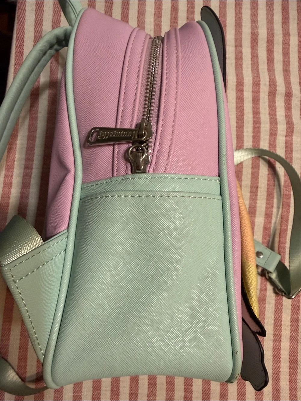 Loungefly Stitch Kids Backpack in Pink, Mint, Purple with Rainbow Bow